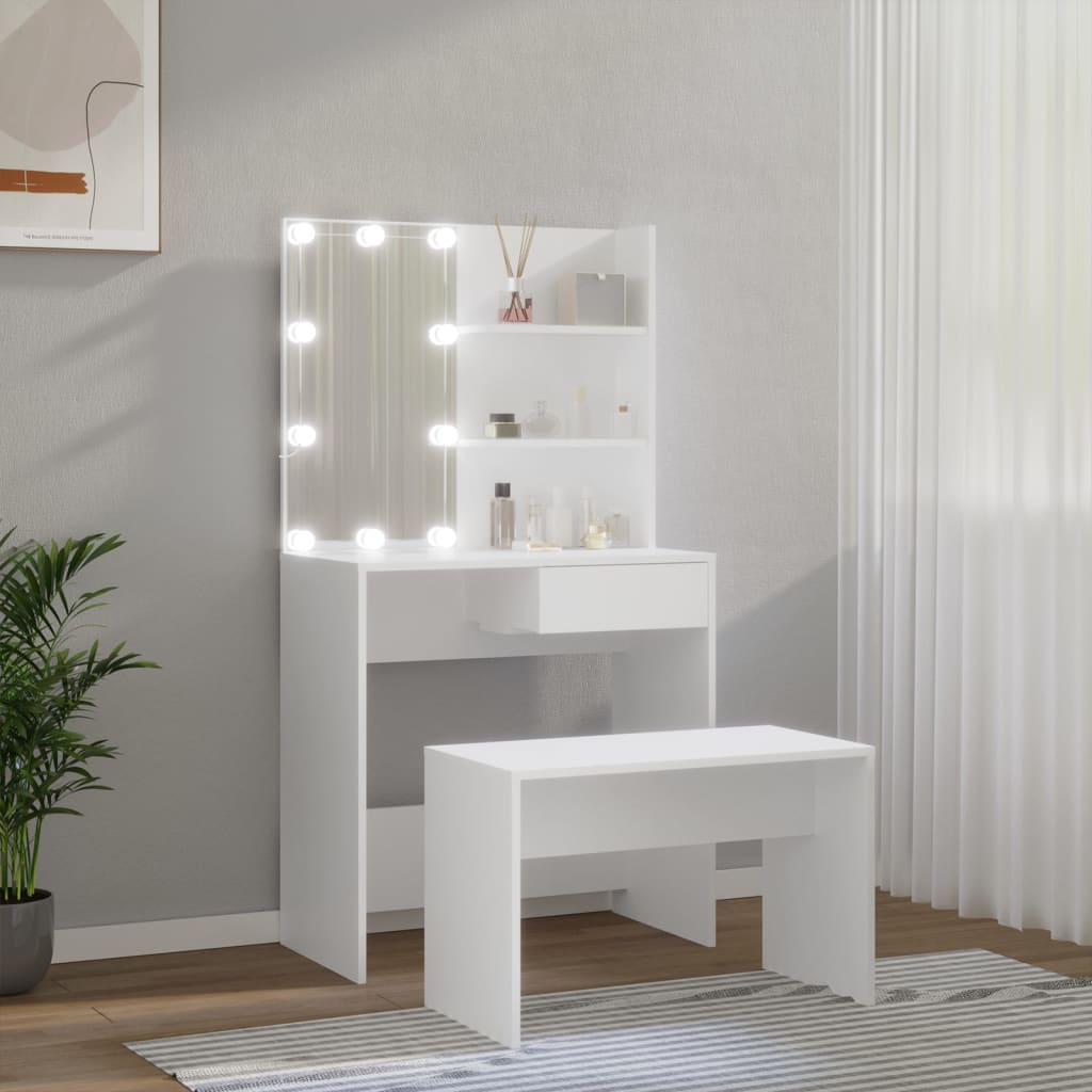 Dressing Table Set With Led Engineered Wood
